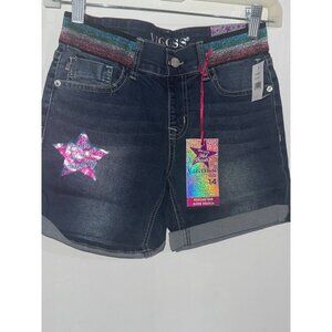 VGold Girls Denim Shorts With Rainbow Glitter Waistband Size 14